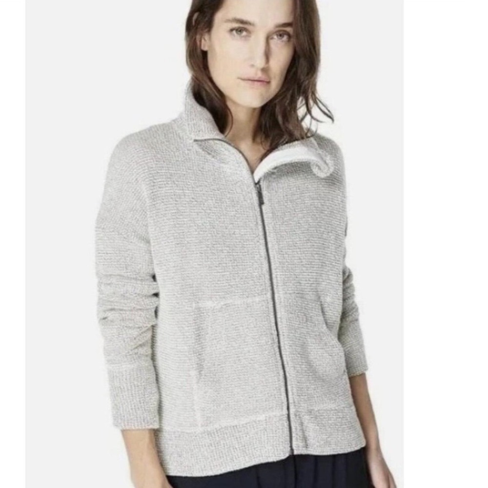 Sweaty Betty Restore Boucle Zip Through Jacket Grey Sz Medium Oversized Boxy fit